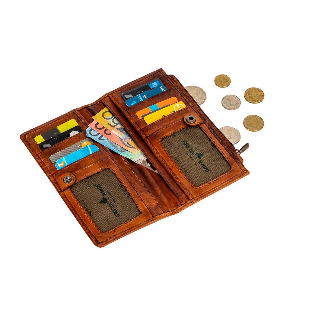 Greenwood “Elora” Long Leather Purse – Cognac