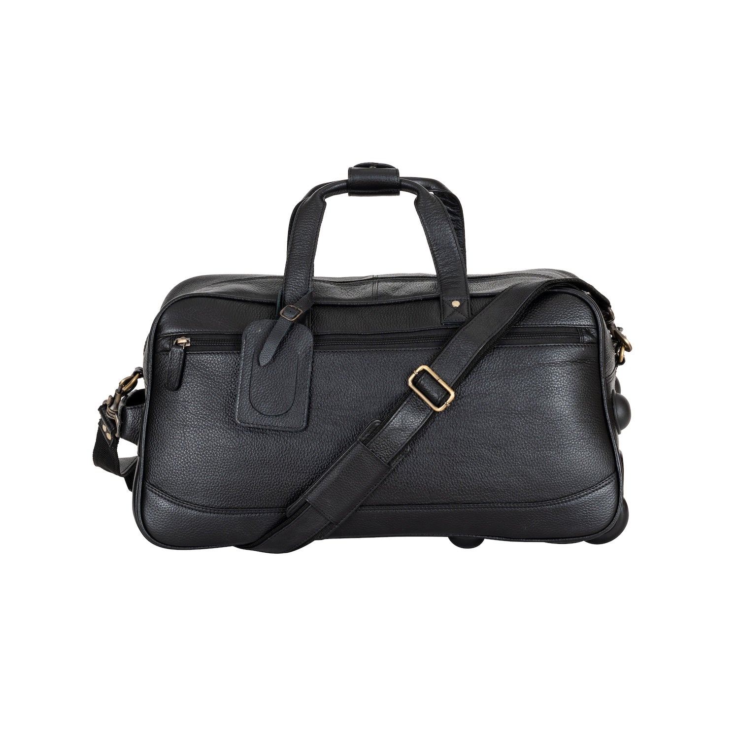 Atlas Black Leather Trolley Bag – Premium Travel Duffel with Wheels