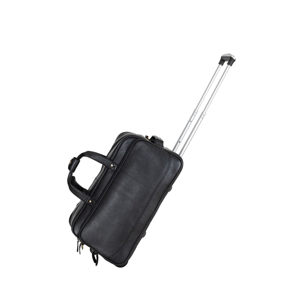 Atlas Black Leather Trolley Bag – Premium Travel Duffel with Wheels