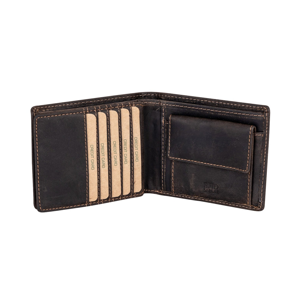 Mason RFID Leather Wallet with Coin Pocket – Brown